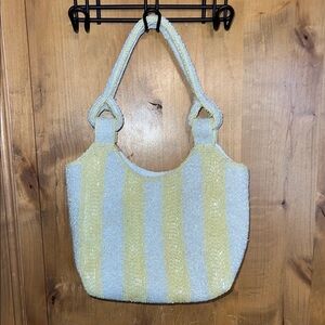 🌼 Buttery Yellow & White Stripped Beaded Shoulder Bag 💛